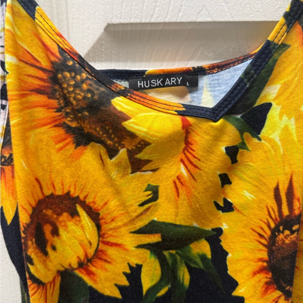 HUSKARY Sunflower Print Dress with pockets